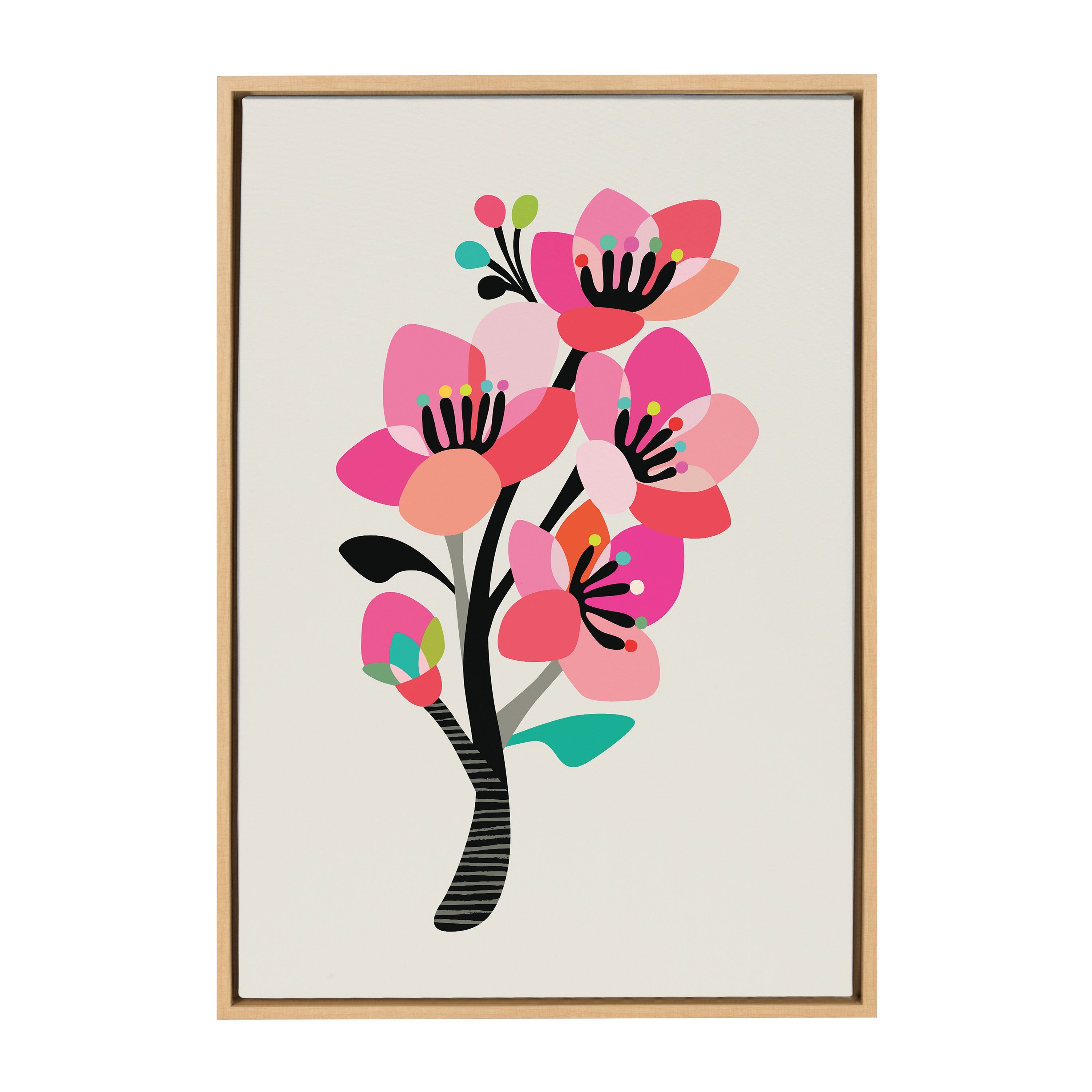 Sylvie Mid Century Modern Cherry Blossoms Framed Canvas