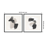 Two abstract, neutral-toned wall art prints featuring fluid black and gray shapes on beige backgrounds within simple black frames, displayed side by side.