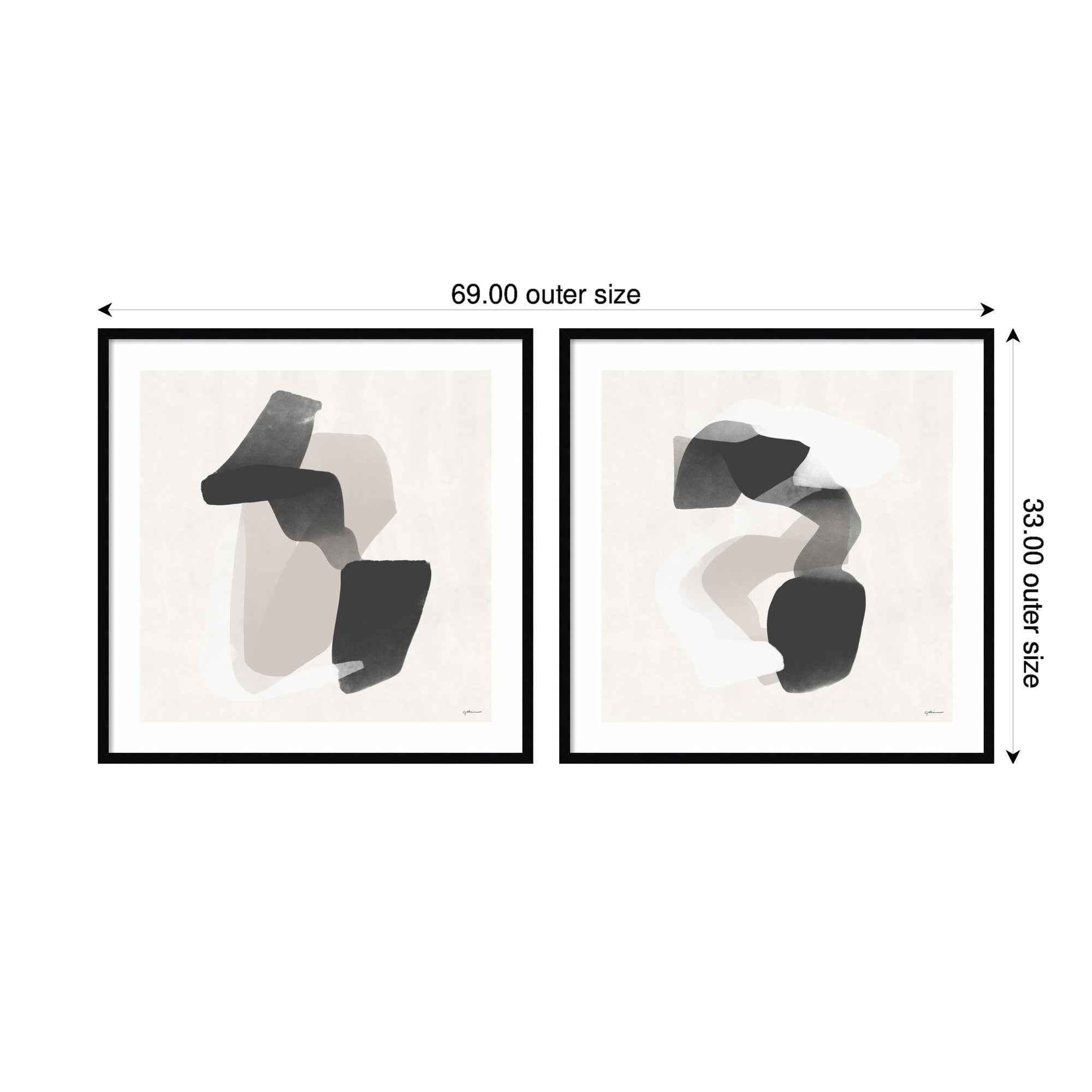 Abstract Neutral 01 & 02 2 Piece Framed Wall Art Print Set by Gabrielly Guedes