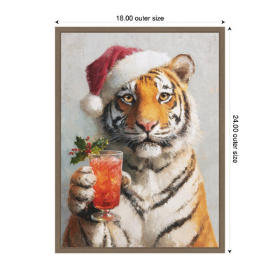 Sylvie Framed Canvas Tiger Festive Cocktail Santa Hat by The Creative Bunch Studio