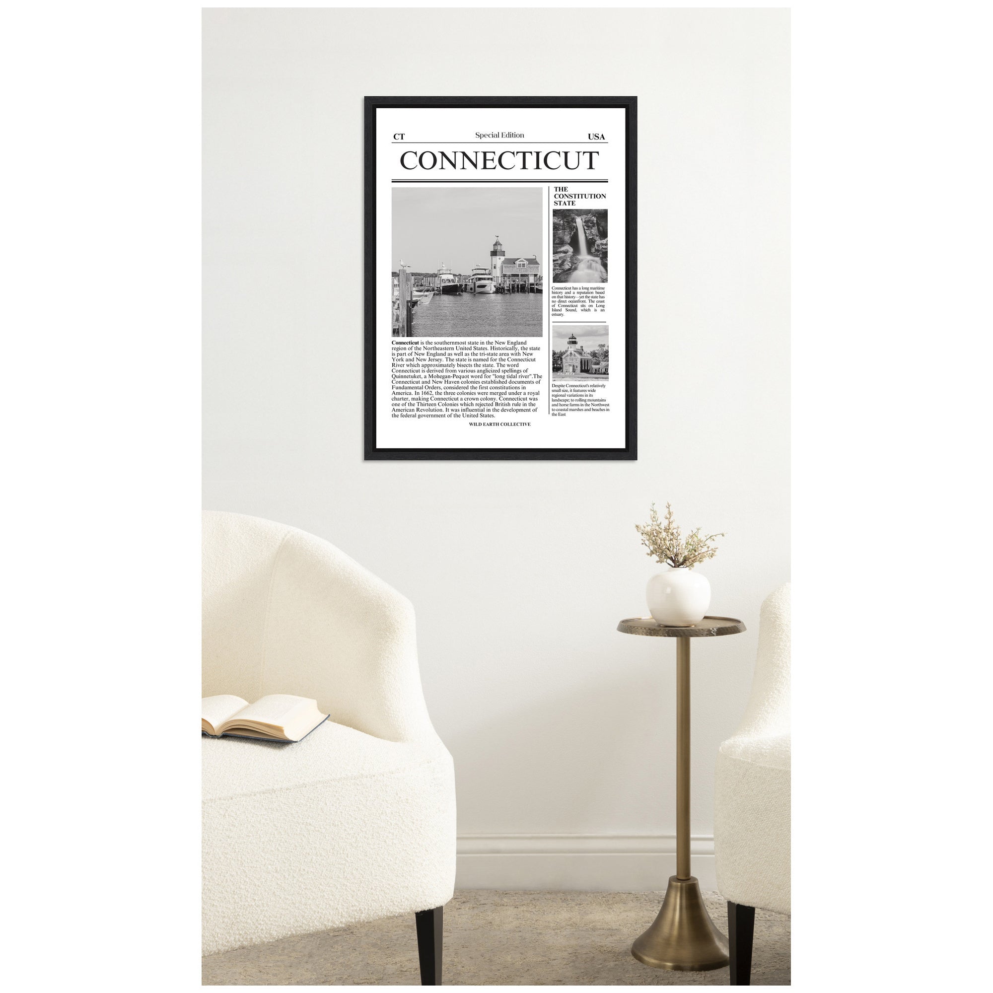 Connecticut Article by Megan Ryan Framed Canvas Wall Art Print