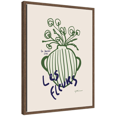 Le Jardin by Gabrielly Guedes framed canvas wall art print in walnut brown frame showing abstract floral design