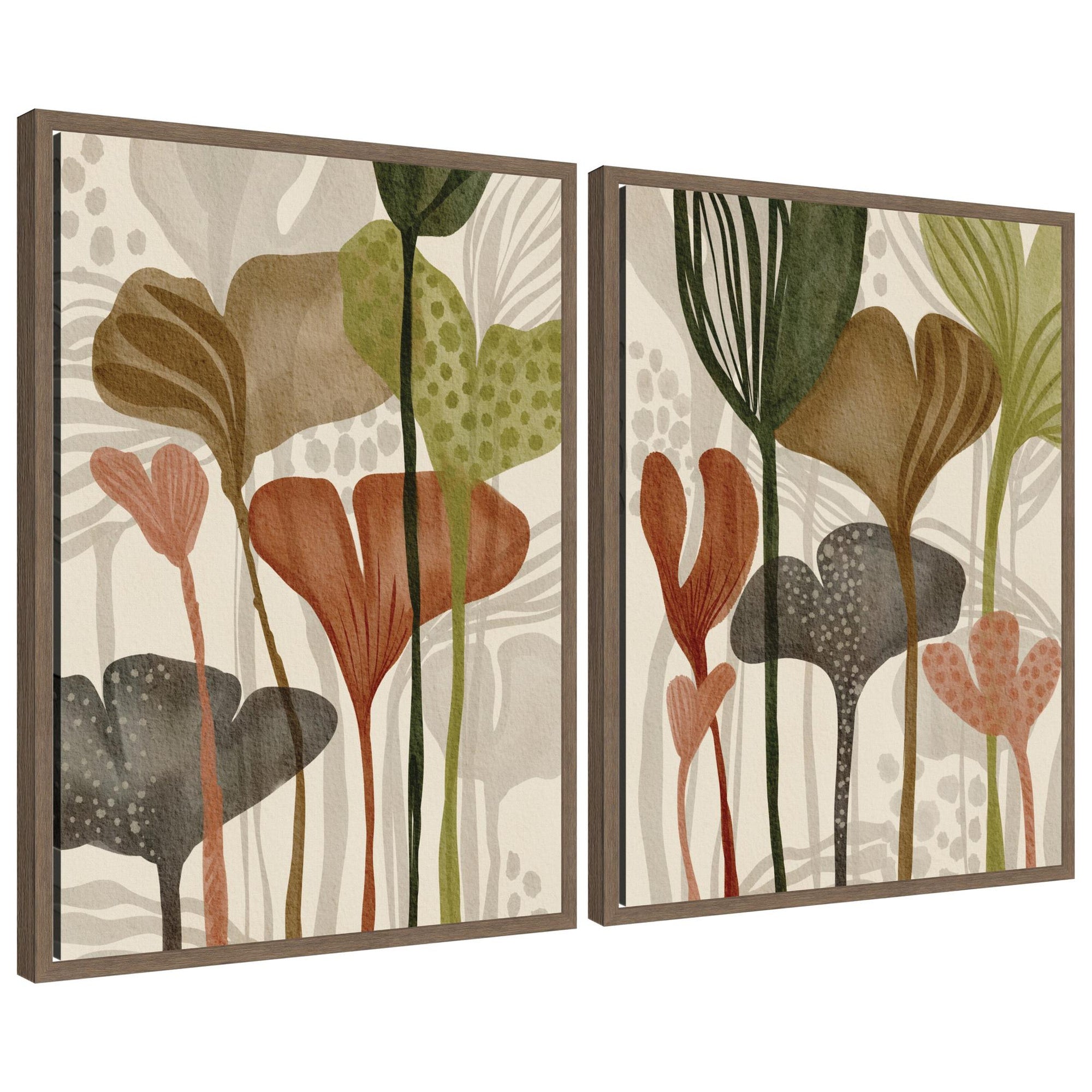 Earthen Botanicals 2 Piece Framed Canvas Wall Art Set displayed on a muted wall