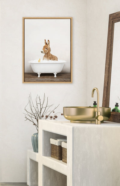 Sylvie Baby Donkey in Rustic Bath Framed Canvas by Amy Peterson Art Studio