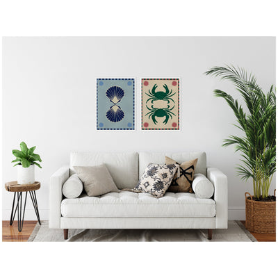 Sylvie Lush Duo Seashells and Crabs Framed Canvas Art Set by Shatha Al Dafai