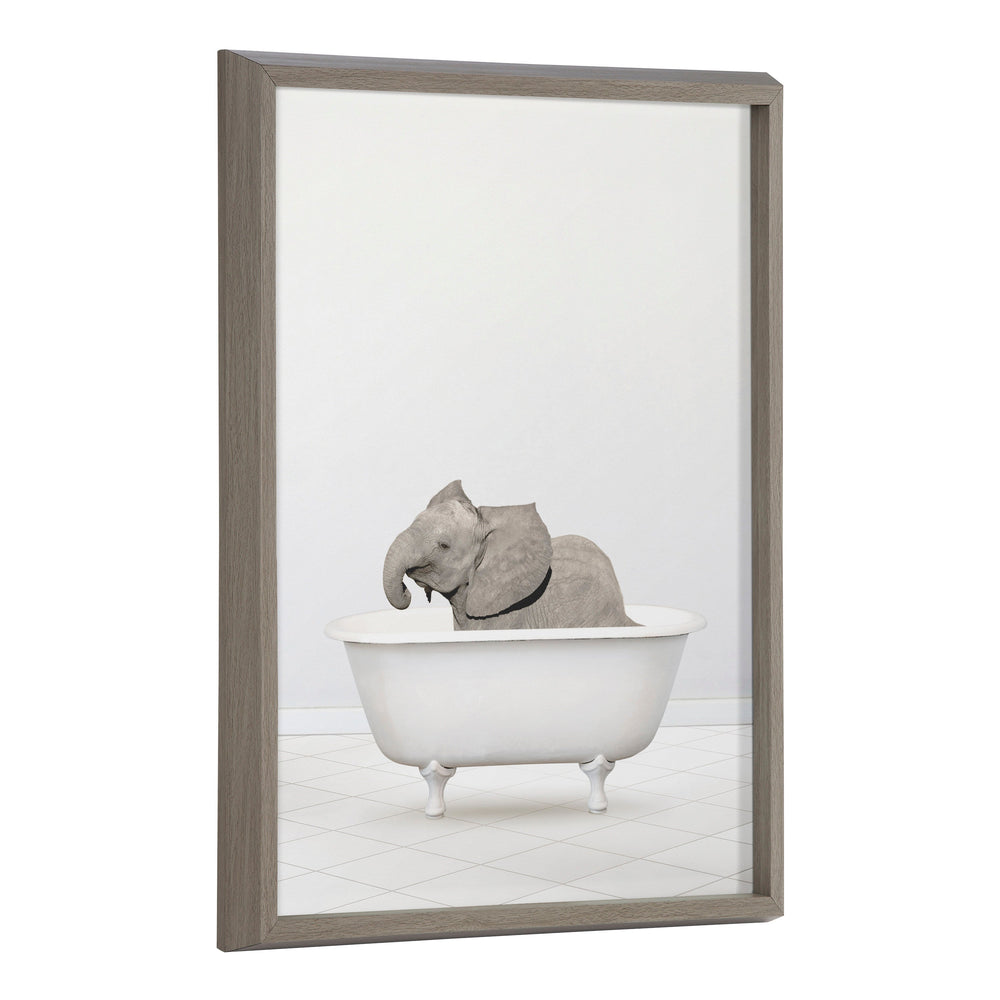 Blake Baby Elephant Solo Bathtub Framed Printed Glass by Amy Peterson by kateandlaurel - main product image for Resin Society