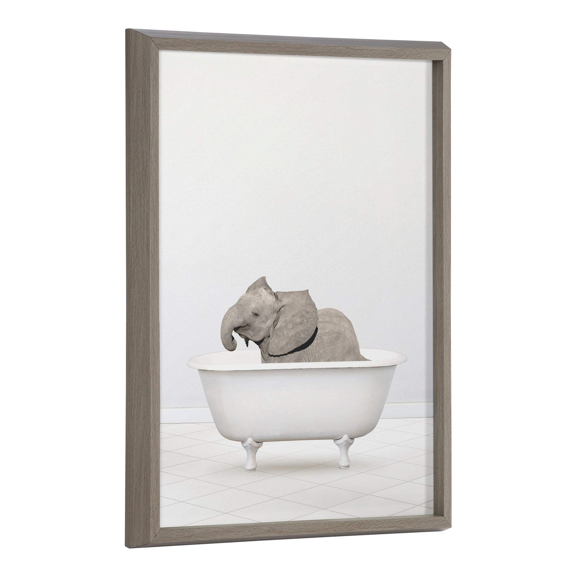 Blake Baby Elephant Solo Bathtub Framed Printed Glass by Amy Peterson by kateandlaurel - main product image for Resin Society