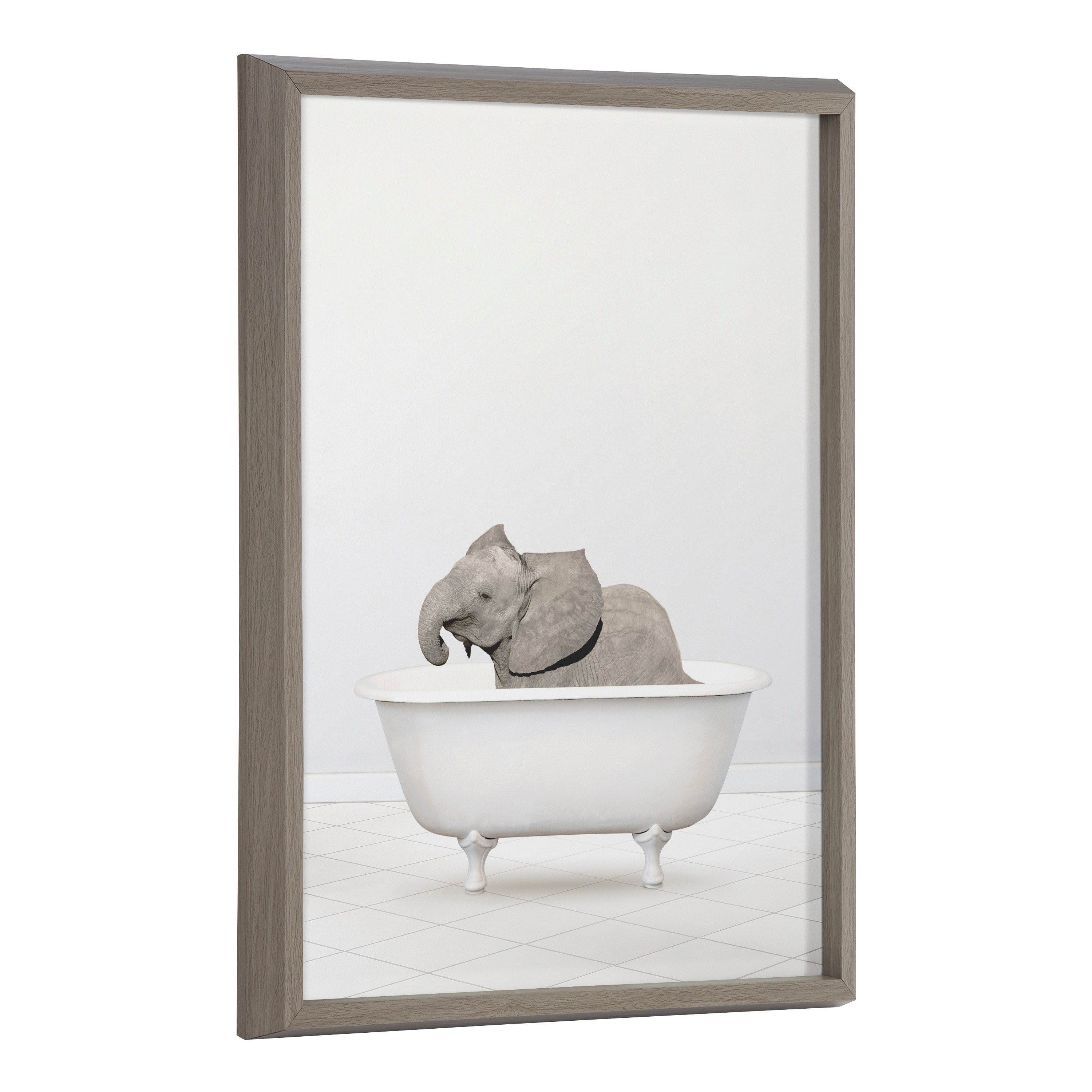 Blake Baby Elephant Solo Bathtub Framed Printed Glass by Amy Peterson by kateandlaurel - main product image for Resin Society