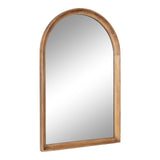 Rectangular wall mirror with a rounded arch top, framed in warm-toned wood with visible grain patterns and smooth edges.