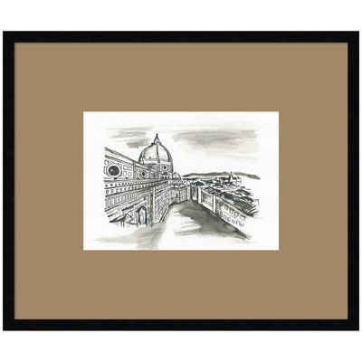 Postcard Florence framed wall art print matted in svelte noir black frame against a white wall