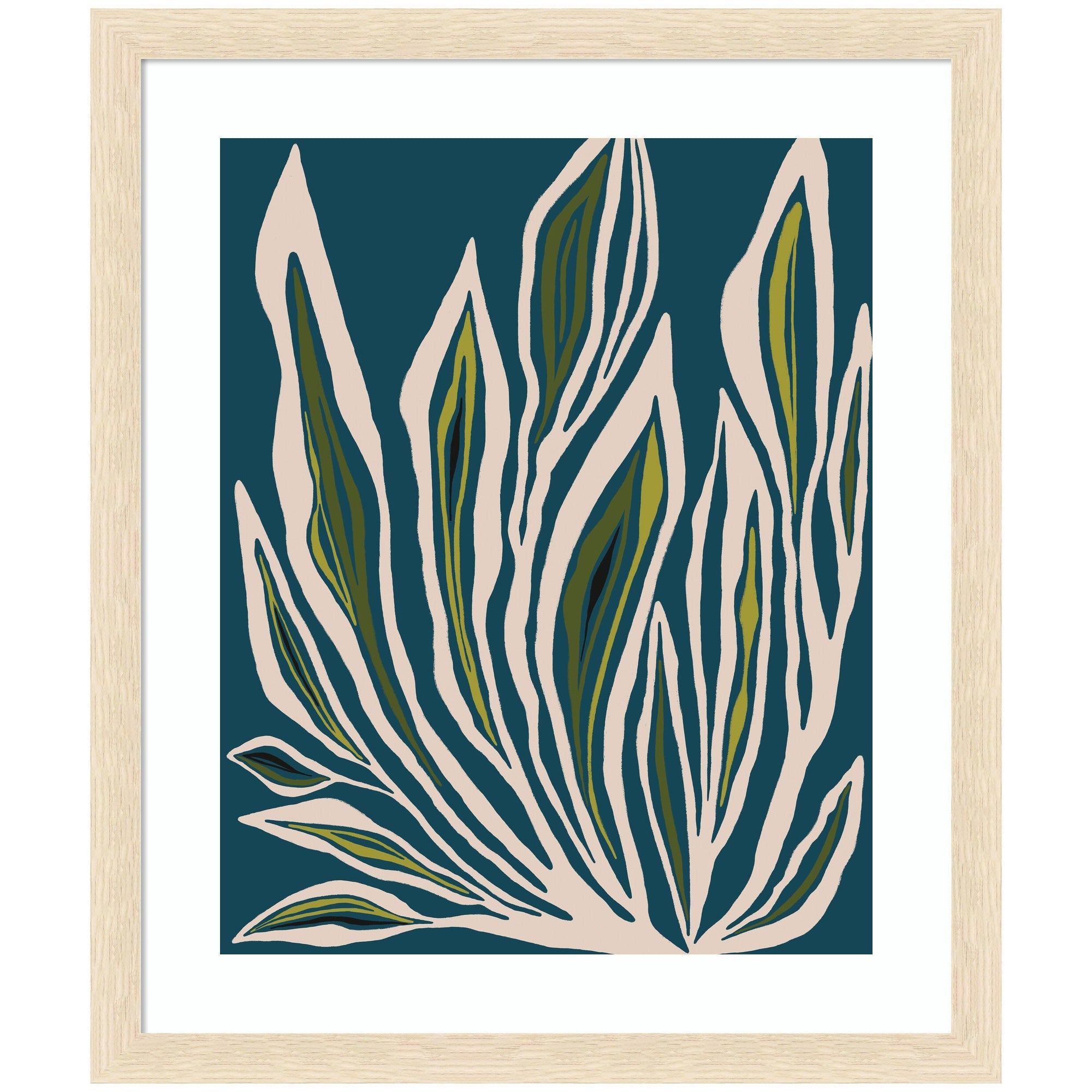 Framed abstract leaf art print with green tones by Alicia Bock