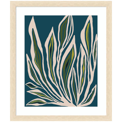 Framed abstract leaf art print with green tones by Alicia Bock