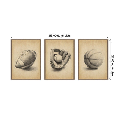 Walnut Antique Football 3 Piece Framed Canvas Wall Art Set by The Creative Bunch Studio