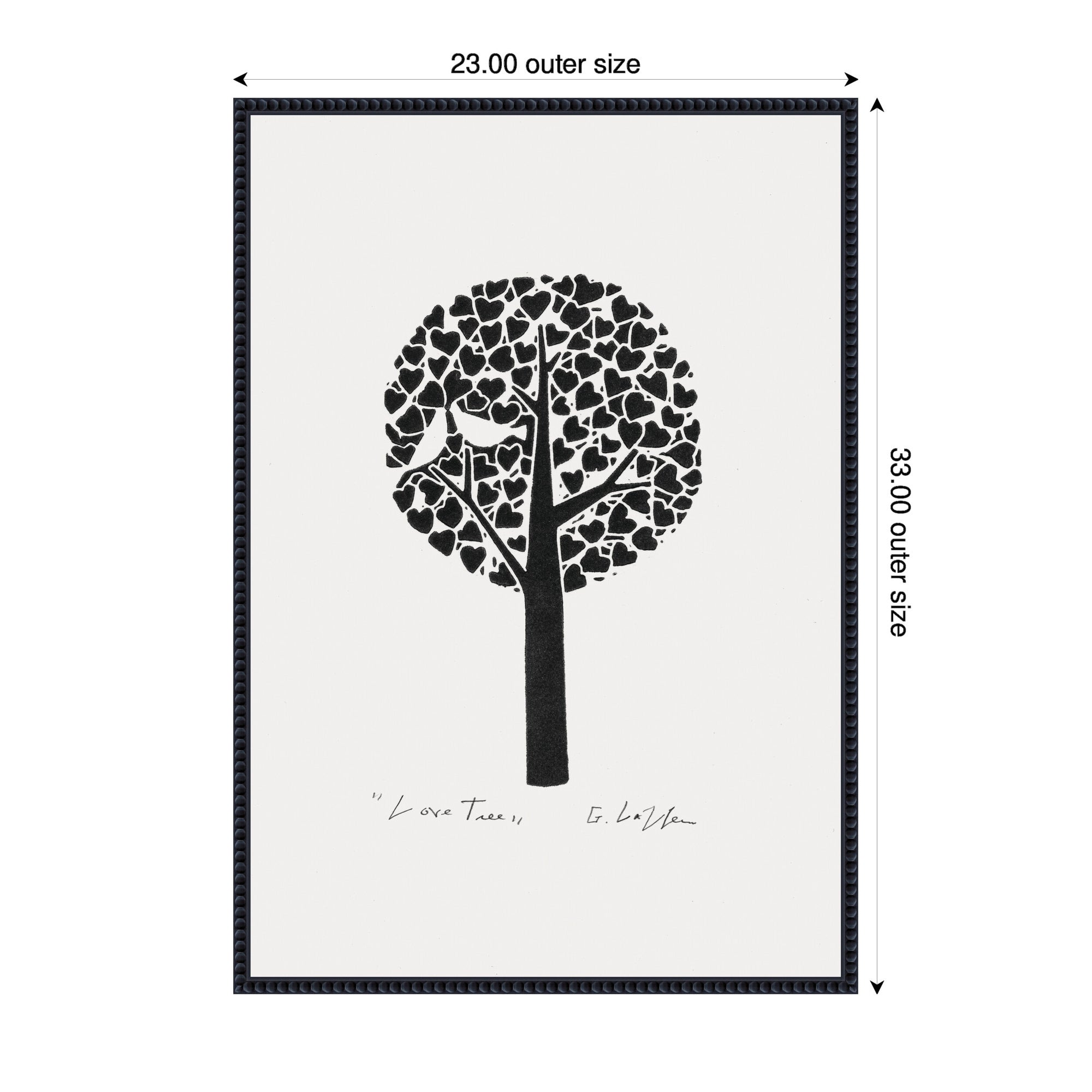 Sylvie Black and White Love Tree Linocut Framed Canvas by Giuliana Lazzerini