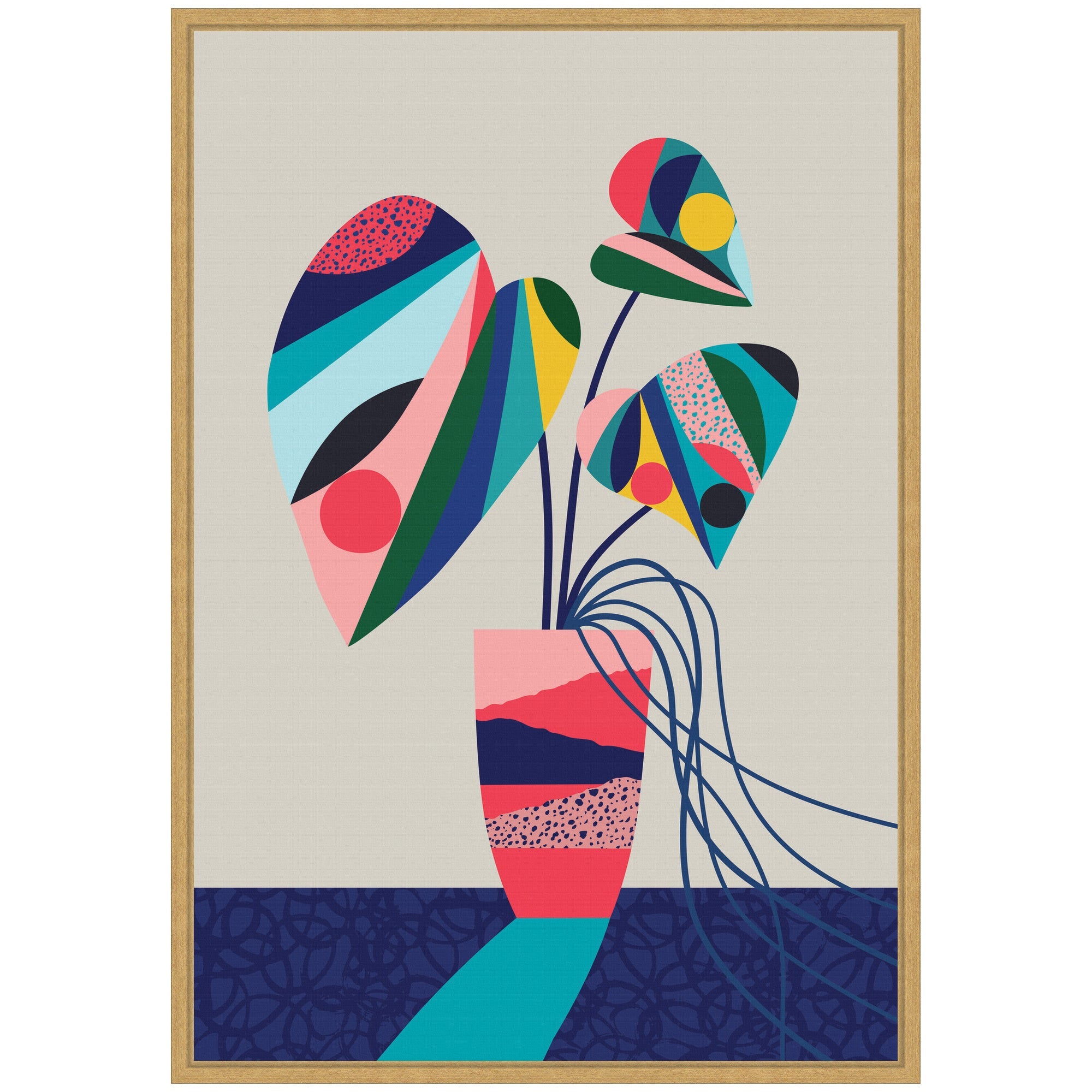 Sylvie MCM Blue and Pink Monstera Framed Canvas by Rachel Lee