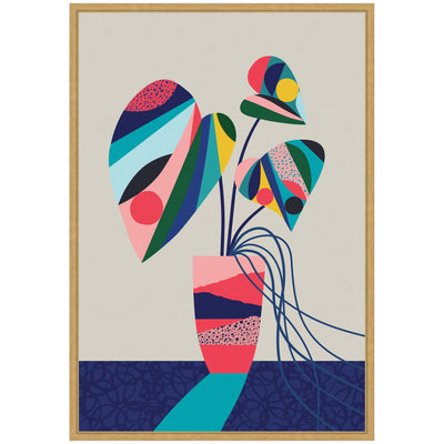 Sylvie MCM Blue and Pink Monstera Framed Canvas by Rachel Lee
