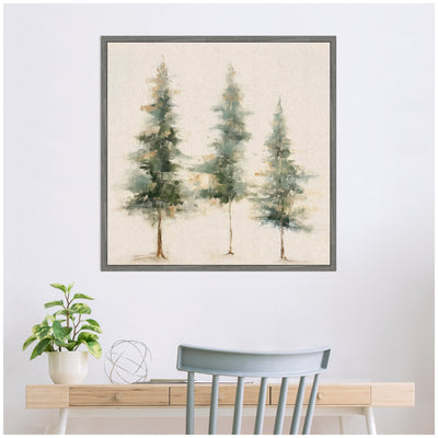 Sylvie Abstract Forest Evergreen Trees on Neutral Linen Framed Canvas