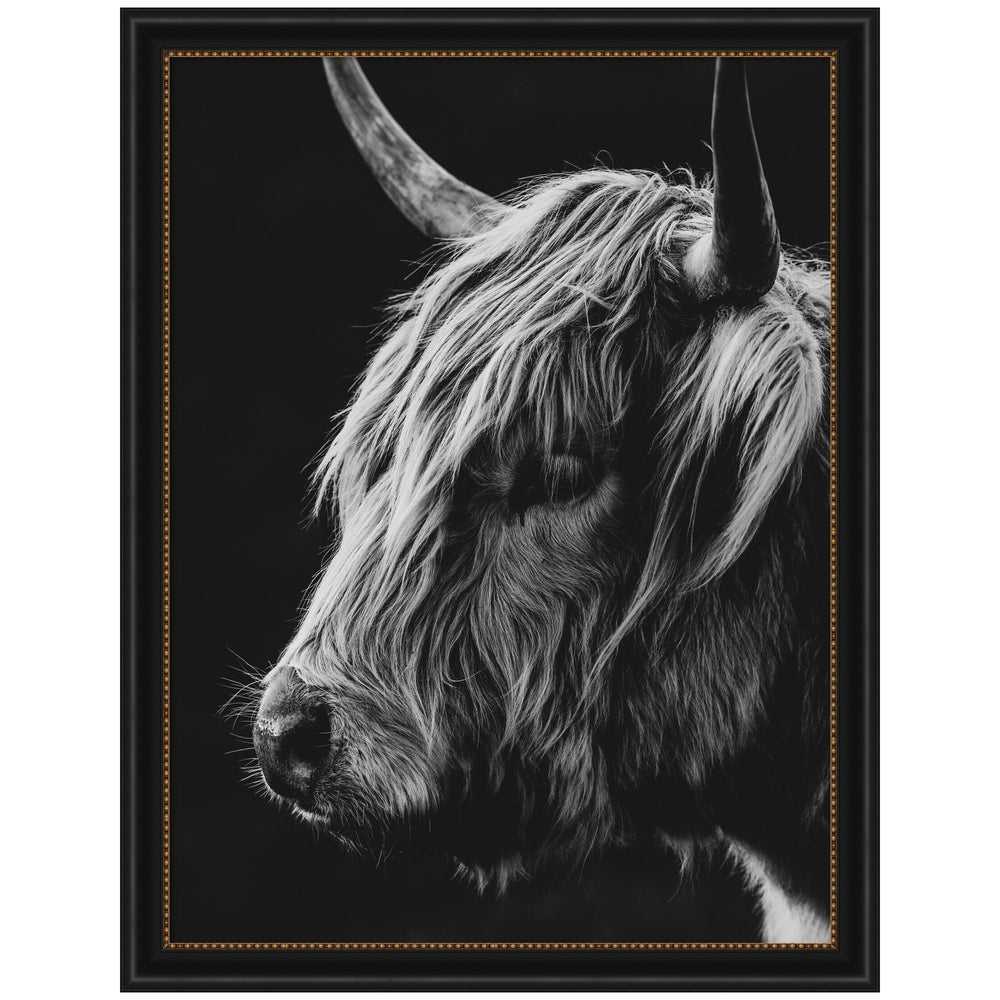 Scottish Highland Vertical framed wall art print displaying a vibrant vertical landscape scene in a sleek black frame.