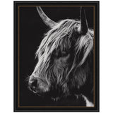 Scottish Highland Vertical framed wall art print displaying a vibrant vertical landscape scene in a sleek black frame.