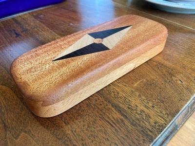 Handcrafted hardwood keepsake box with wood inlay, 8.25 by 3.25 inches