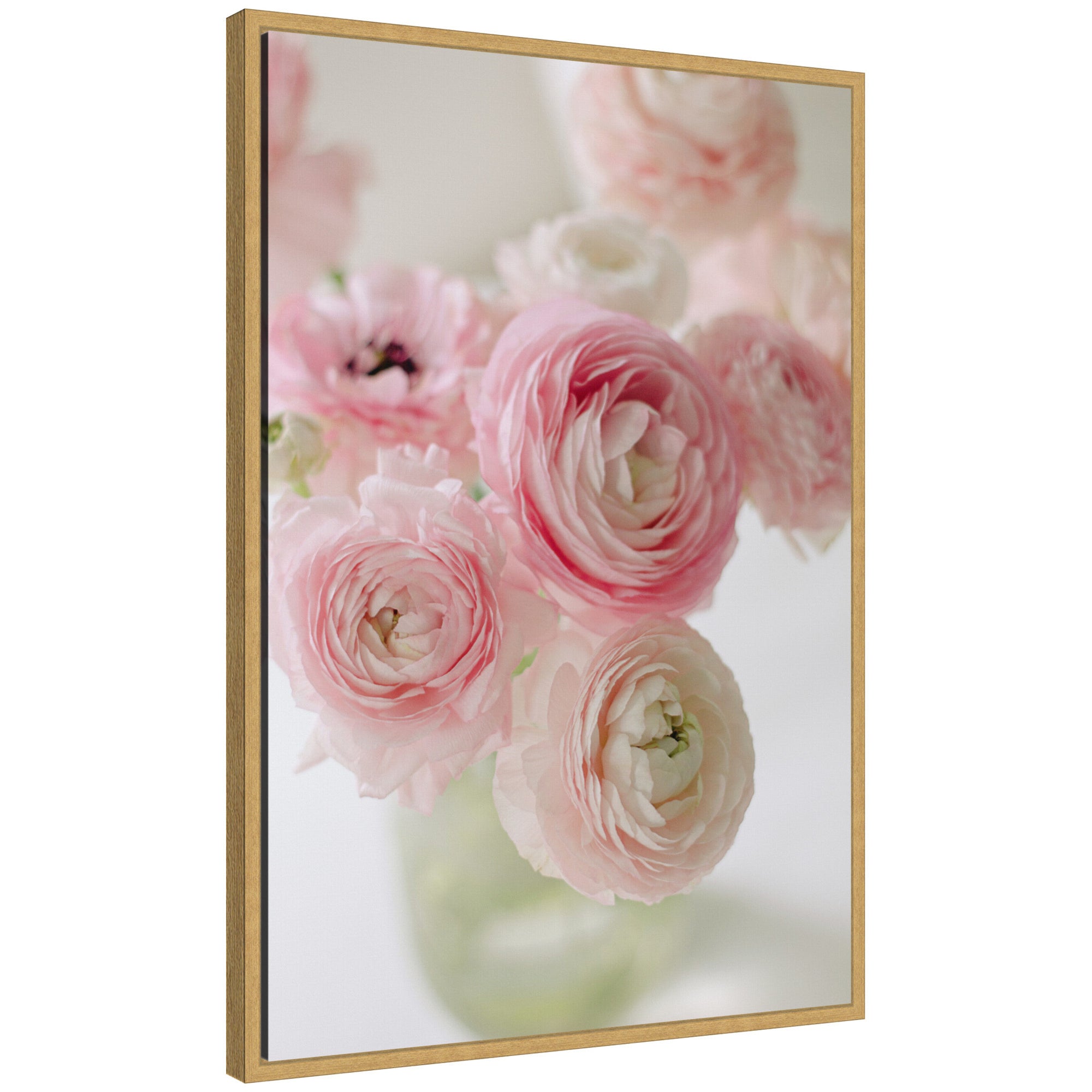 Sylvie Delicate Pink Ranunculus Flower Bouquet framed canvas art with white beaded frame