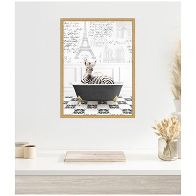 Sylvie Baby Zebra in Paris Bathtub Framed Canvas by Amy Peterson
