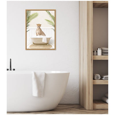 Sylvie Cheetah in Palms Bath Framed Canvas by Amy Peterson