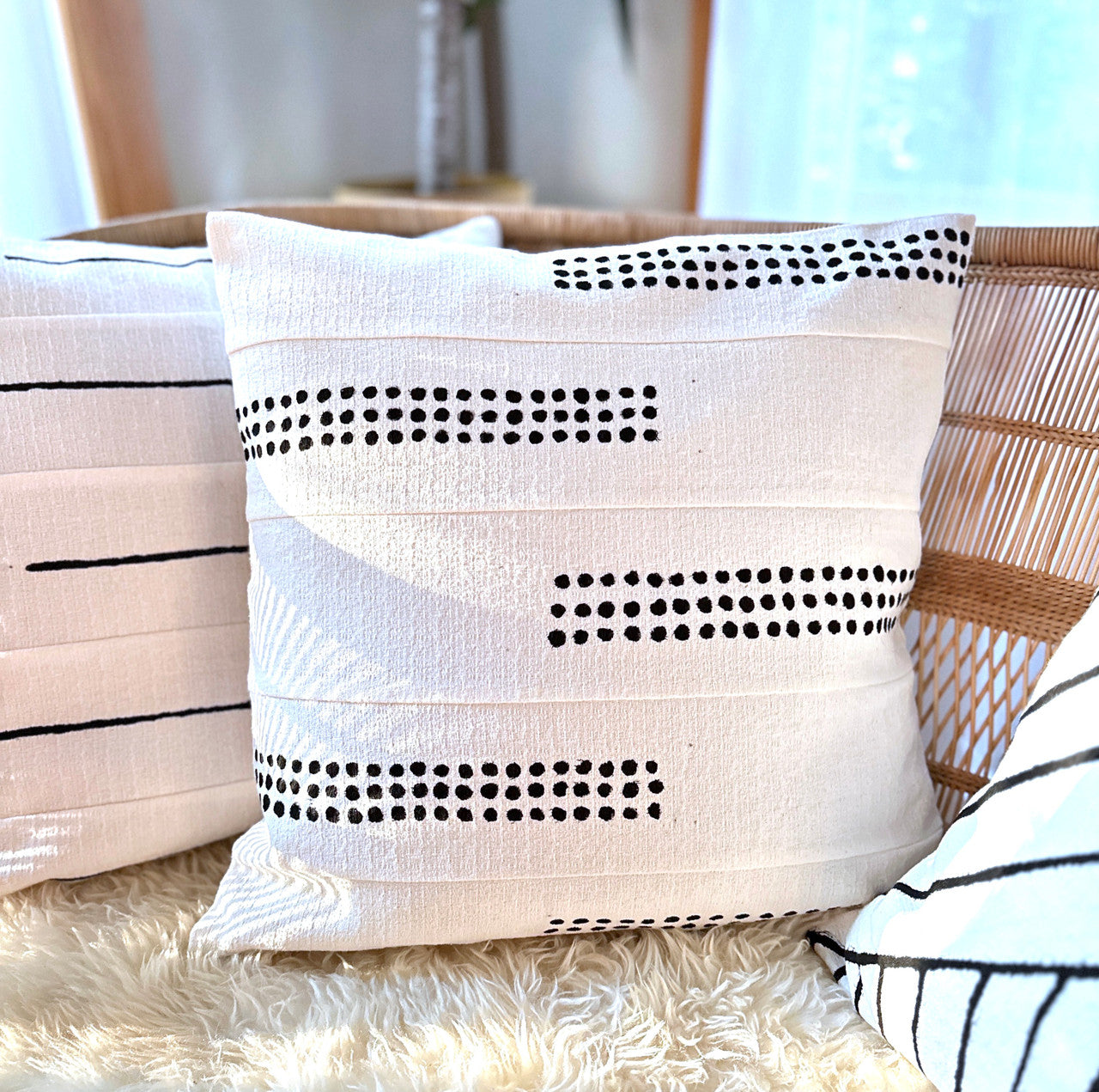Boho Dots White Sadza Pillow by Mbare Ltd - main product image for Resin Society