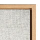 Close-up of a light wooden frame corner surrounding a textured, light gray woven fabric canvas from Amy Peterson Art Studio's Sylvie Bunny Portrait and Bunny Tail set.
