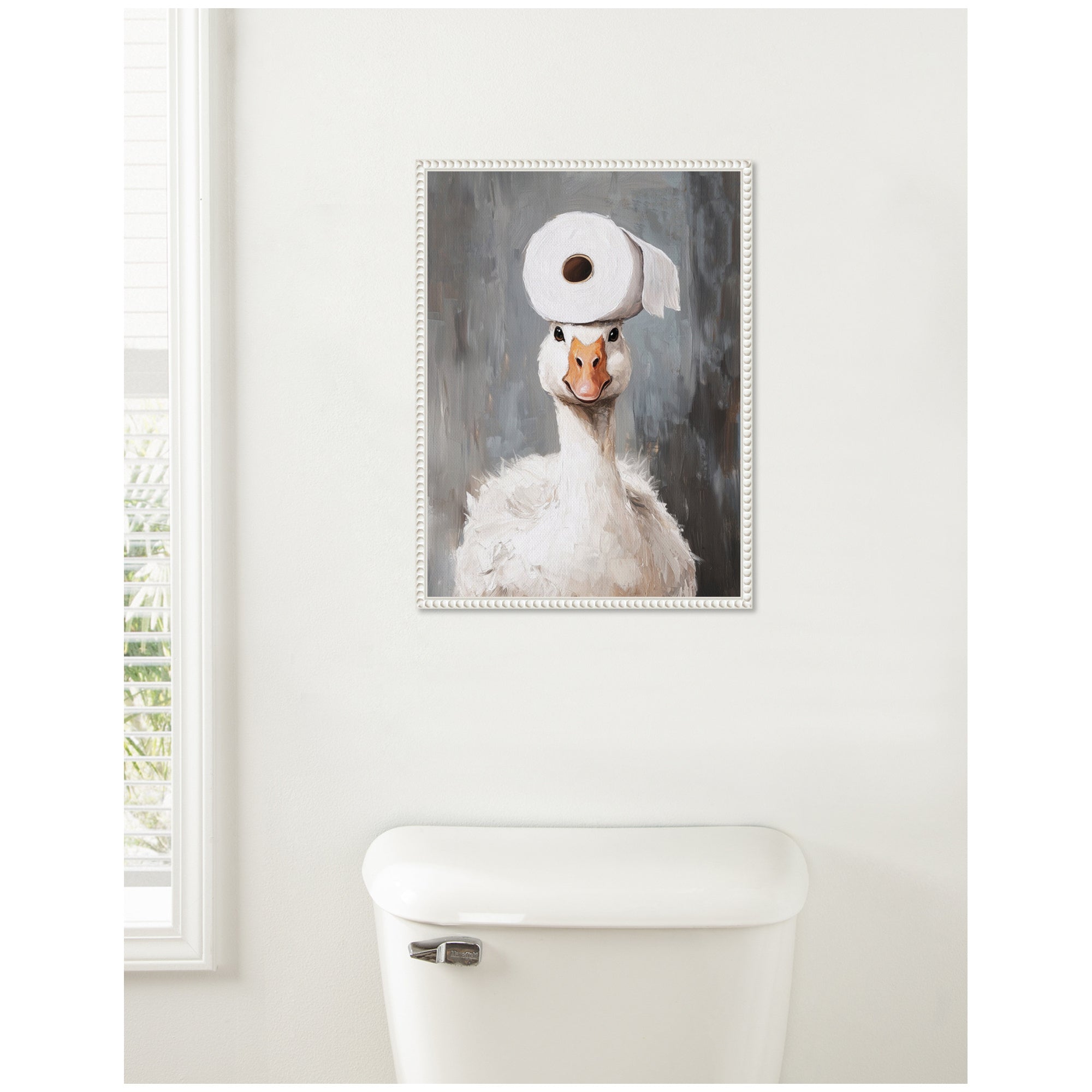 Sylvie Toilet Paper Roll on Cute Goose Head Bathroom Art Framed Canvas