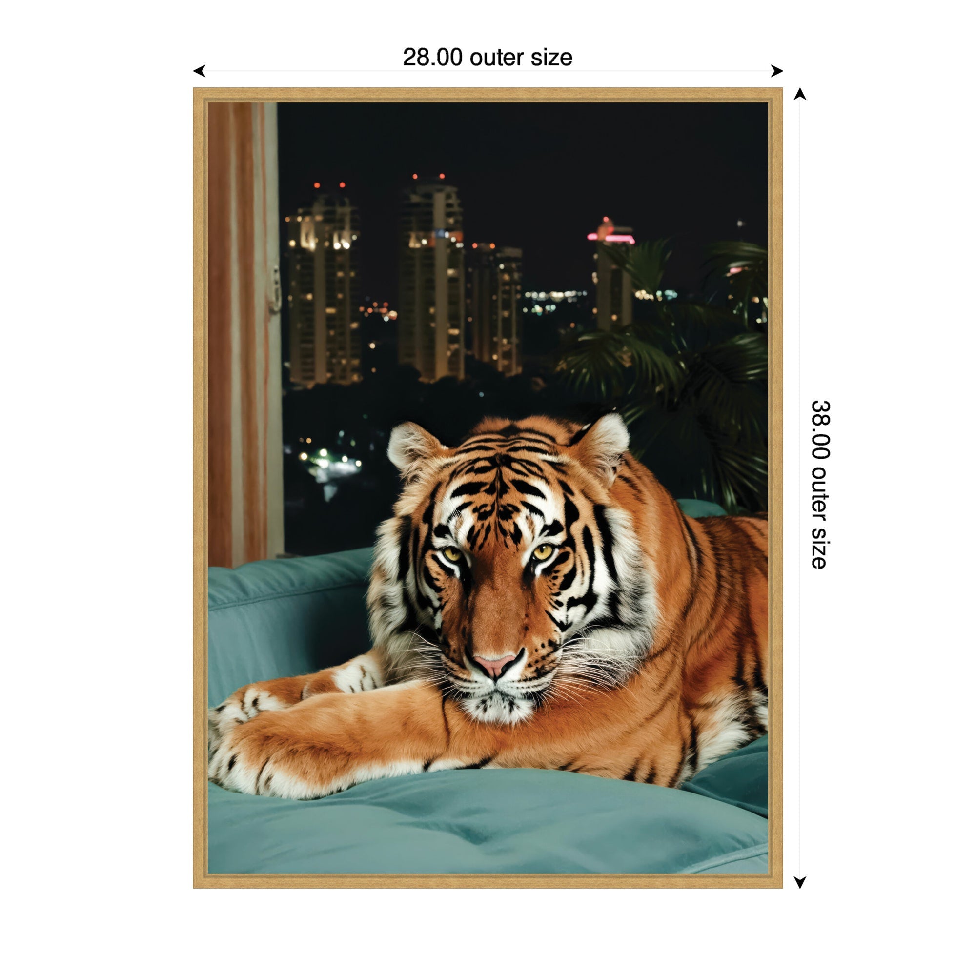 Sylvie Tiger in the City at Night 1 Framed Canvas by Michael Schauer