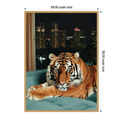 Sylvie Tiger in the City at Night 1 Framed Canvas by Michael Schauer