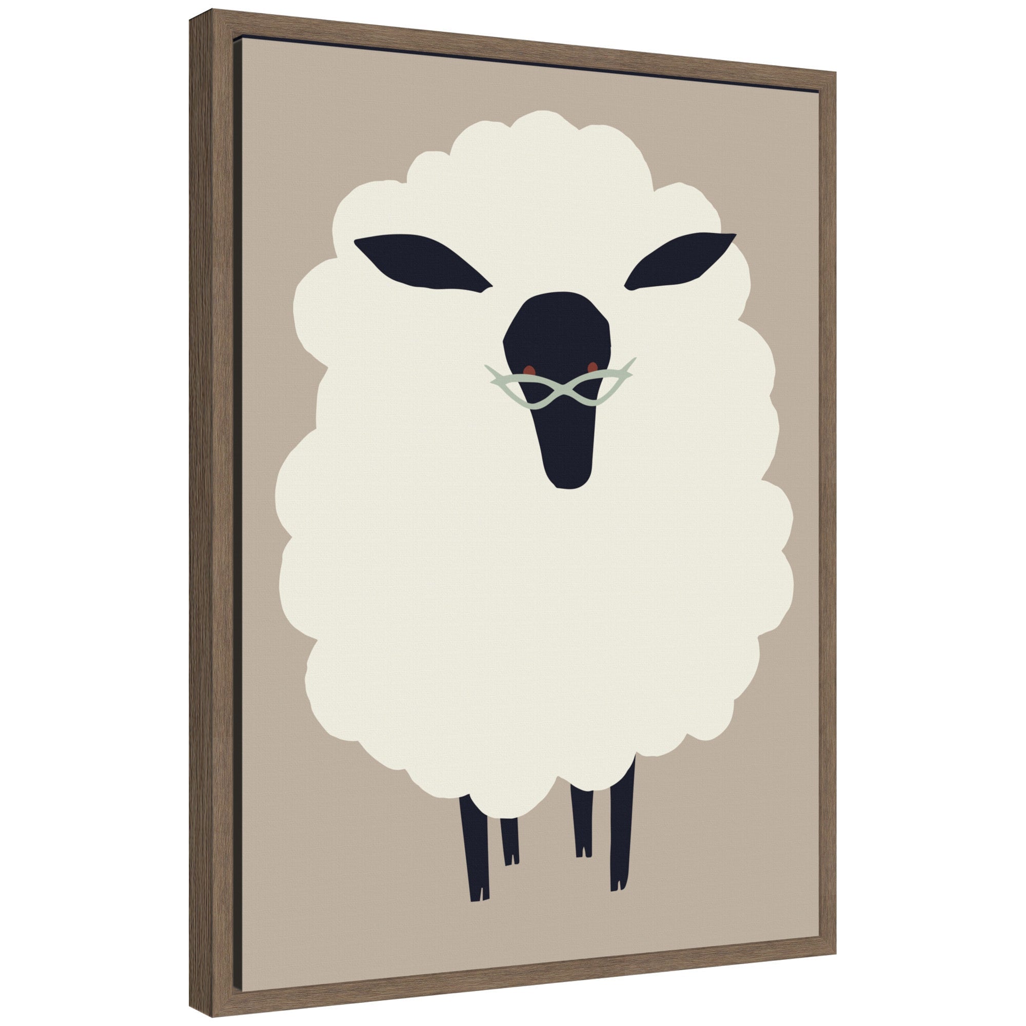 Sylvie Farm Sheep framed canvas art showing a sheep standing near a wooden fence in country farm setting, framed with a light modern floating frame