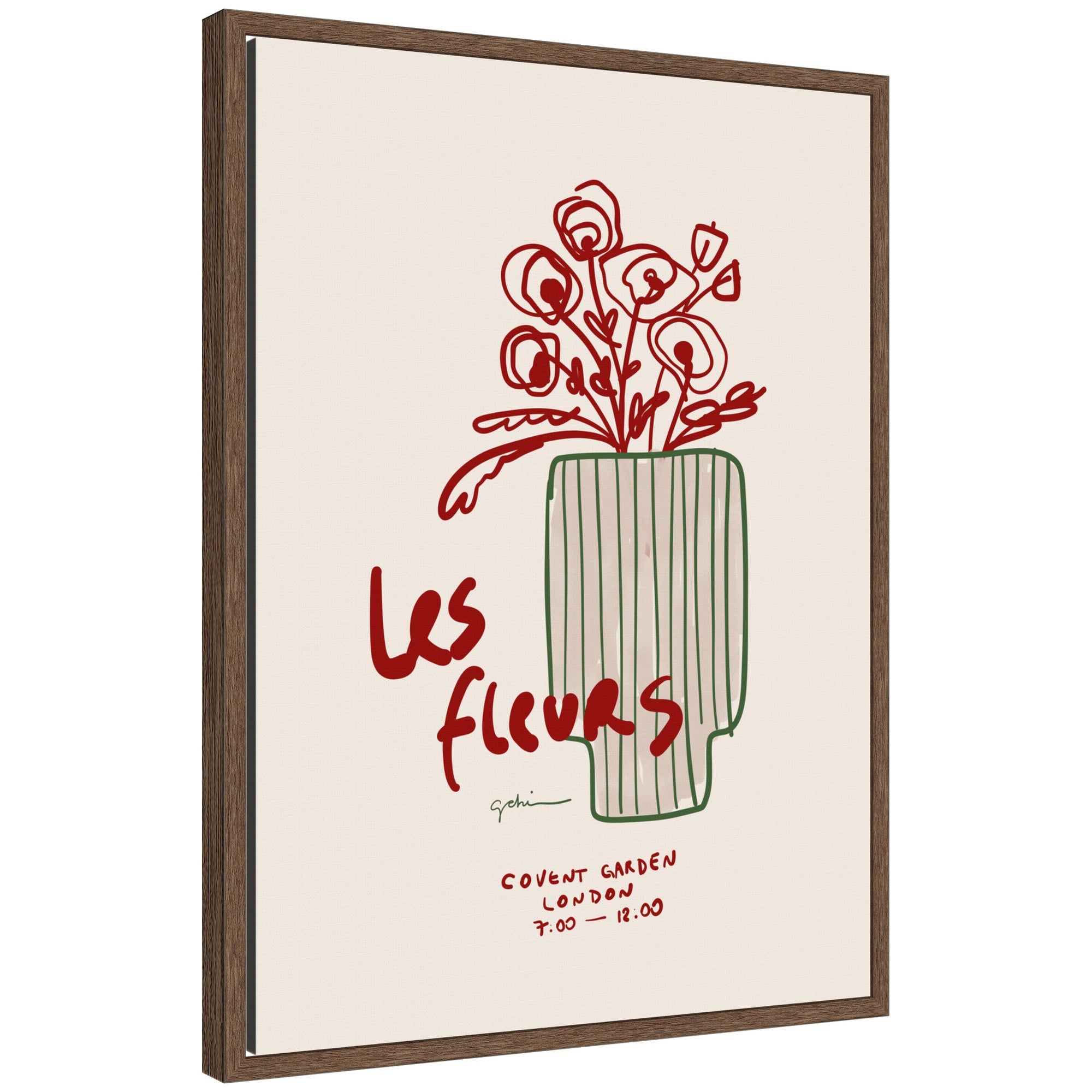 Les Fleurs by Gabrielly Guedes framed canvas print with floral motif in walnut brown Sylvie frame