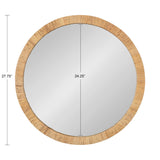 Round wall mirror with a natural wood frame featuring evenly spaced vertical grooves, measuring approximately 27.75 inches in diameter with a 24.25-inch reflective surface.