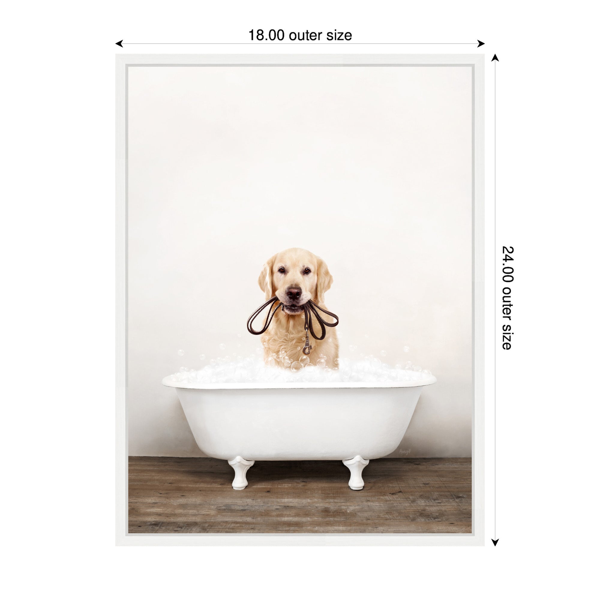 Sylvie Golden Retriever in Rustic Bath Style Framed Canvas by Amy Peterson