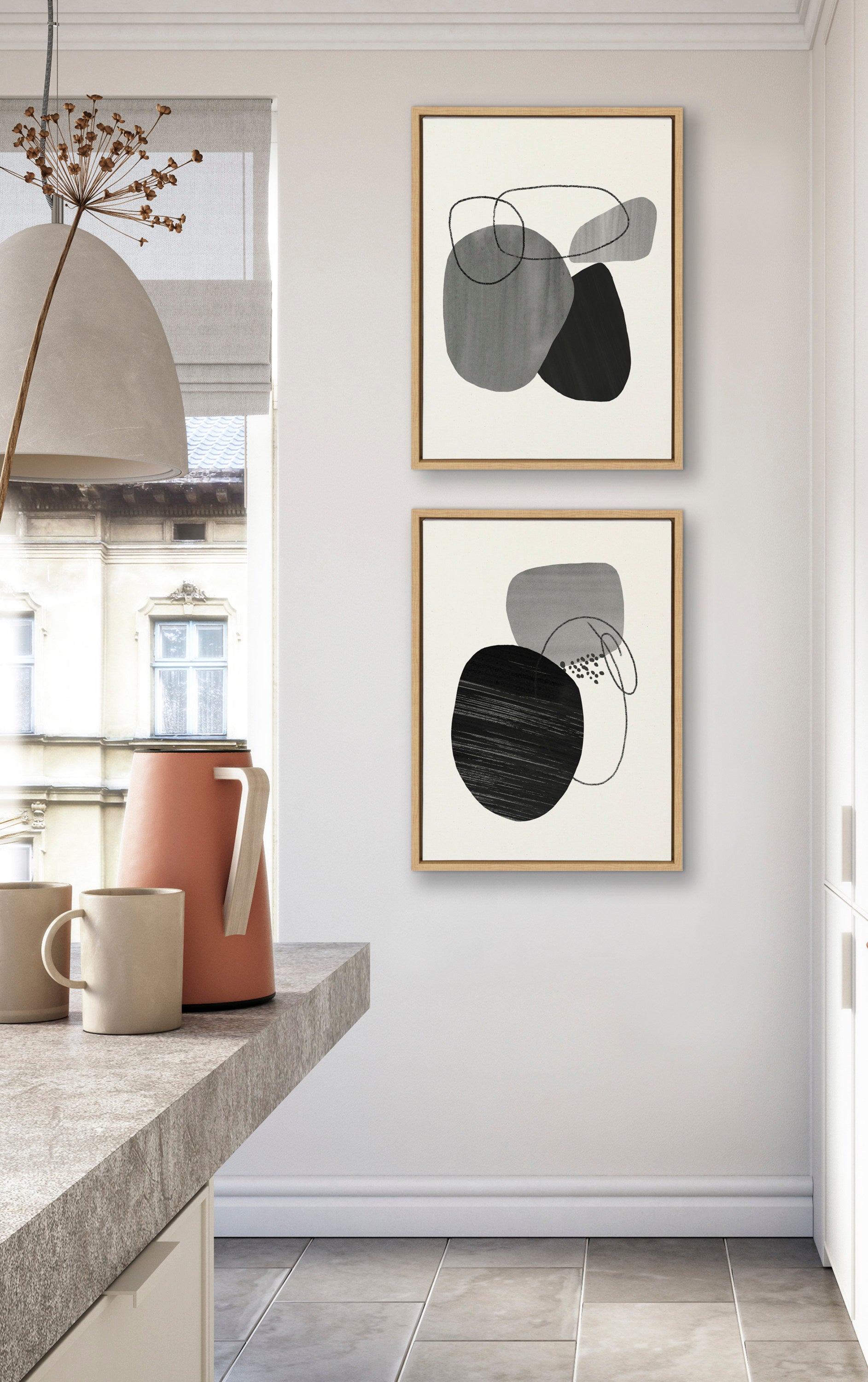 Sylvie 863 Abstract Rocks and 864 On The Rocks Framed Canvas Set