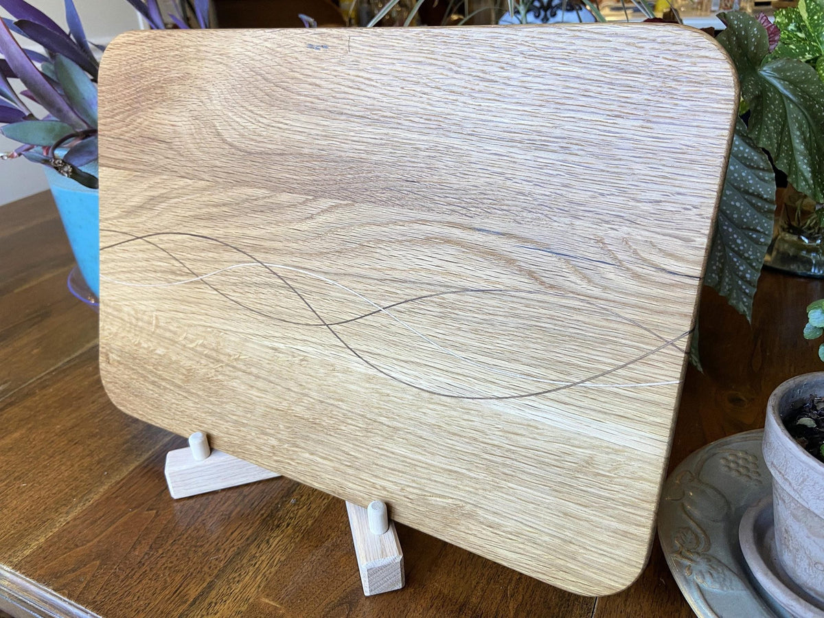 White Oak Charcuterie Board featuring Peruvian Walnut and Cherry decorative banding