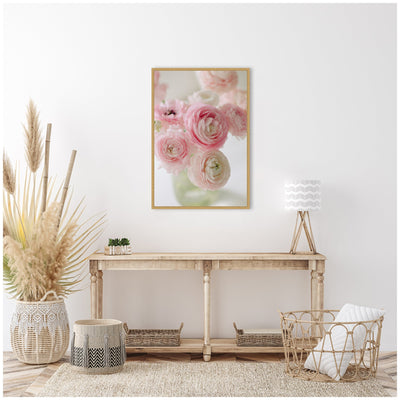 Sylvie Delicate Pink Ranunculus Flower Bouquet Framed Canvas by Kristy Campbell