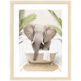 Elephant Front Palm Bathtub framed wall art print by Amy Peterson showing a stylized elephant and palm motif