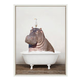 Sylvie Hippo and Bird in Rustic Bath Framed Canvas
