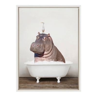 Sylvie Hippo and Bird in Rustic Bath Framed Canvas