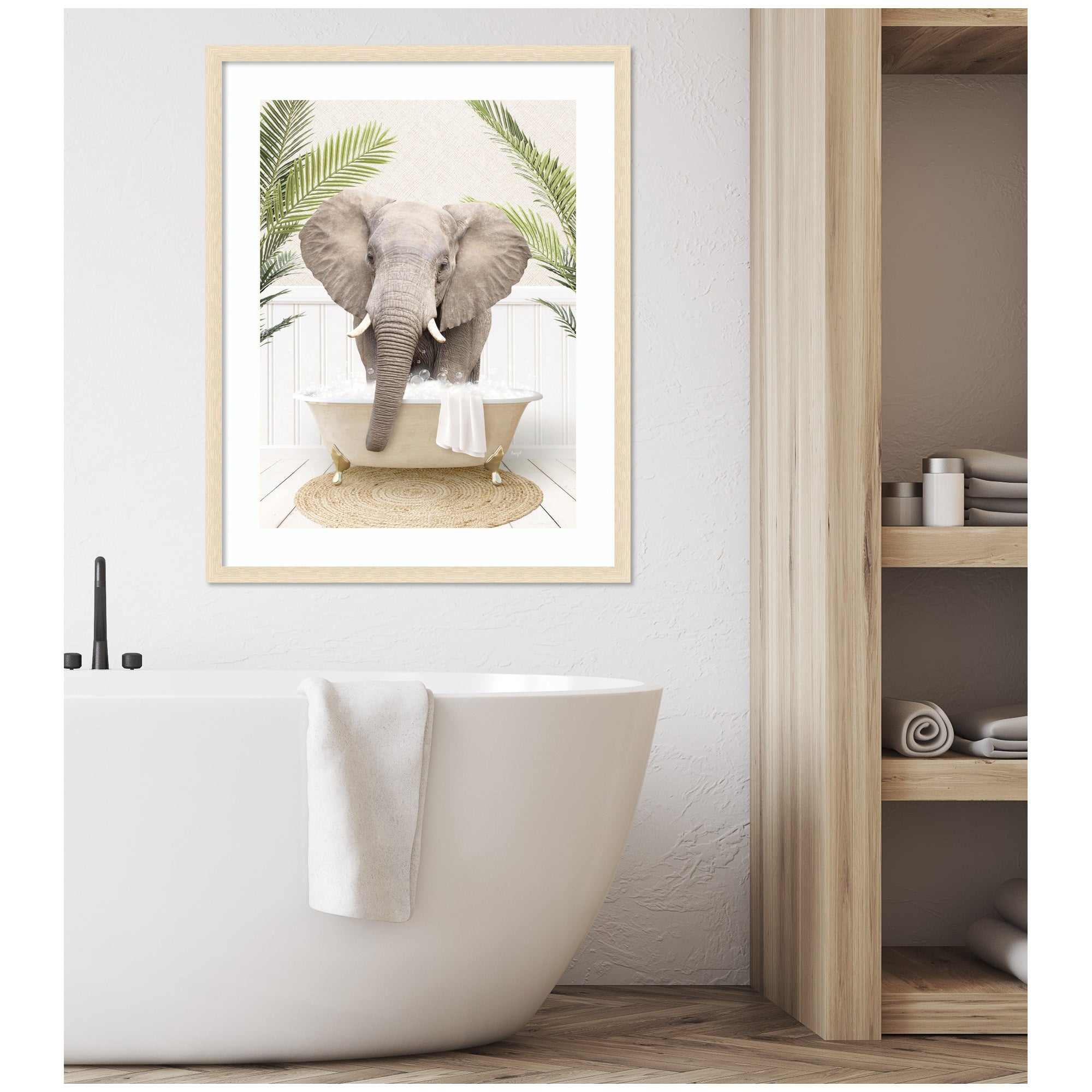 Elephant Front Palm Bathtub by Amy Peterson Framed Wall Art Print