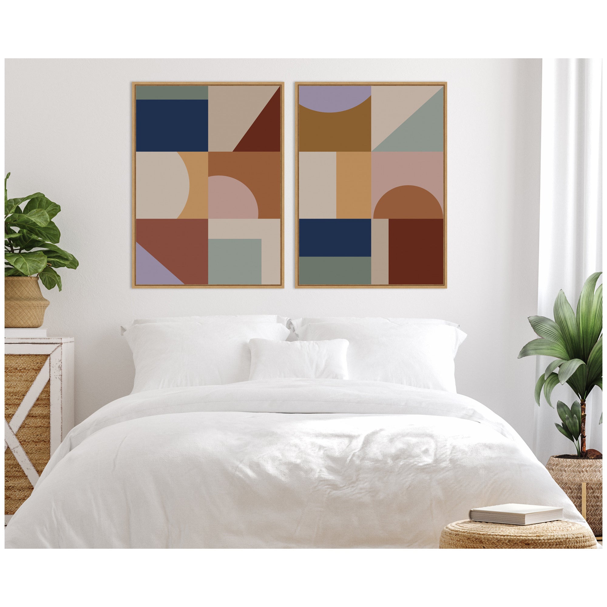 Modern Bohemian Pattern 2 Piece Framed Canvas Wall Art Set