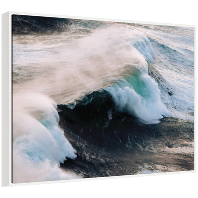 Sylvie Crashing Waves on the Portuguese Coast framed canvas wall art showing waves crashing on rocks.