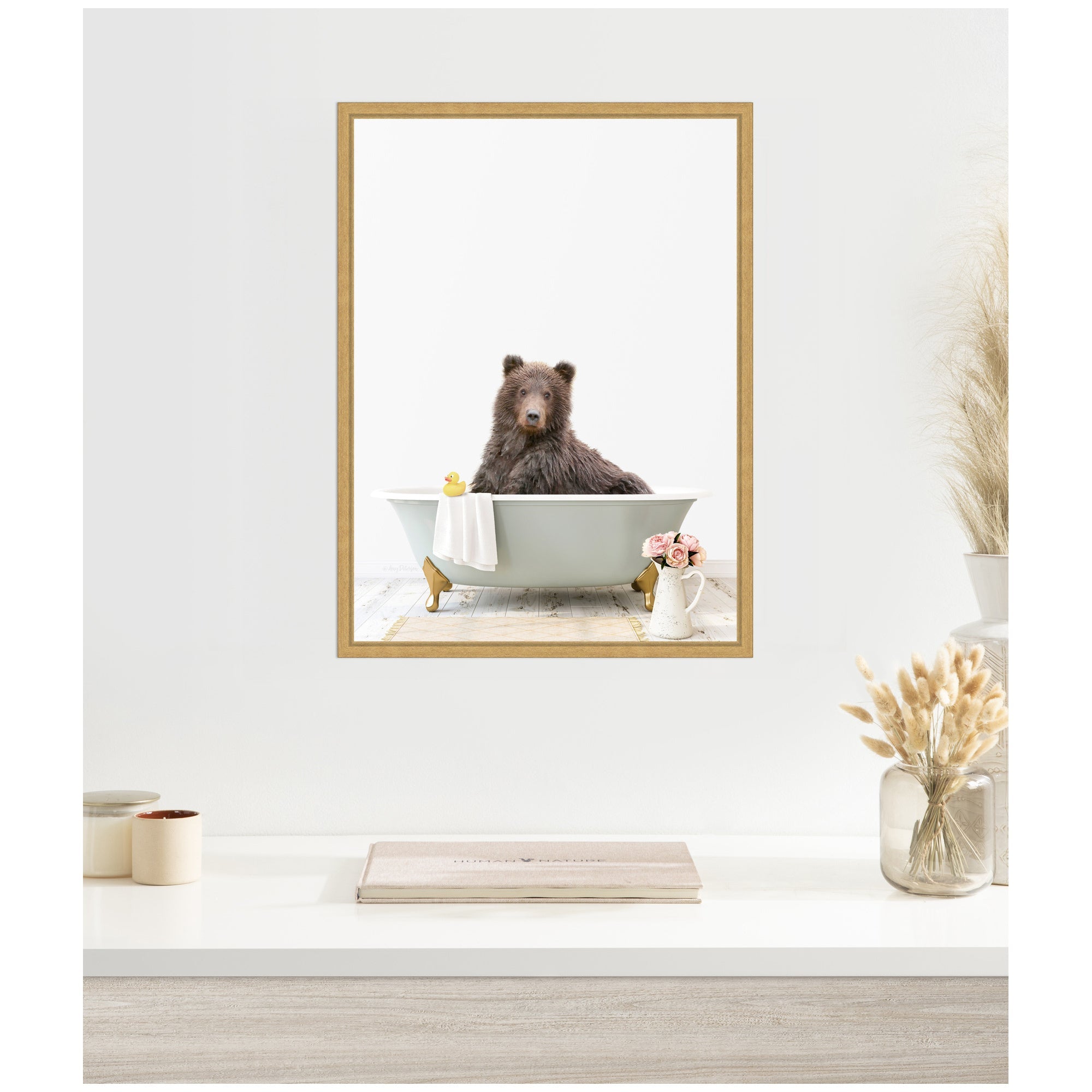 Sylvie Bear in Cottage Gray Bathtub Framed Canvas