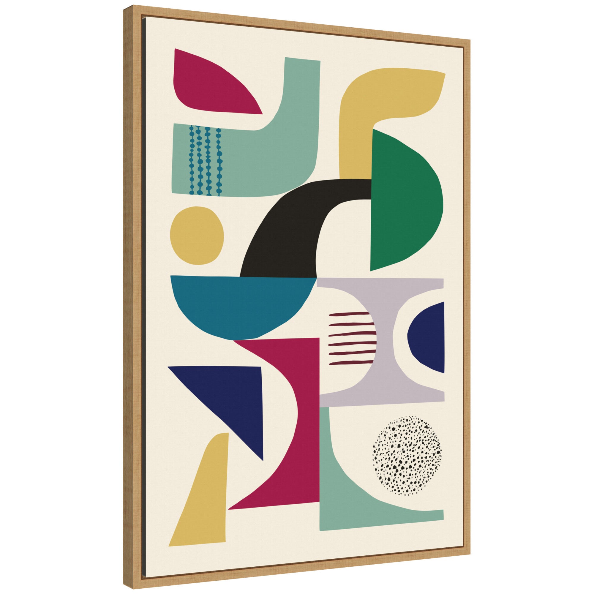 Sylvie MCM Retro Abstract Pattern framed canvas art by Rachel Lee showing warm earthy tones in a modern polystyrene frame.