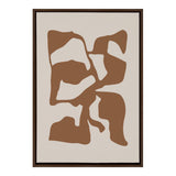 Abstract composition of irregular brown and tan distorted shapes on a light beige canvas, framed in dark wood, by The Creative Bunch Studio.