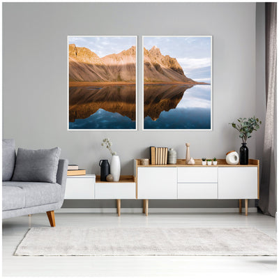 Sylvie Mountain Reflection in Iceland During Sunset Framed Canvas Art Set by Michael Schauer