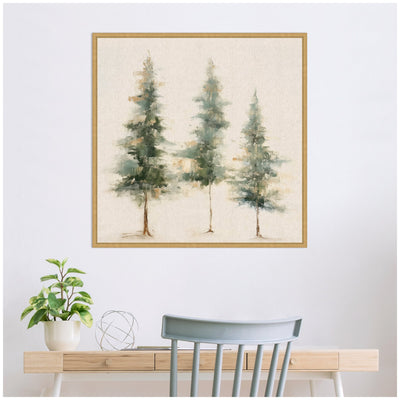 Sylvie Abstract Forest Evergreen Trees on Neutral Linen Framed Canvas